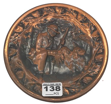 Vintage 6.5' Diam. Copper Etched Hunting Scene