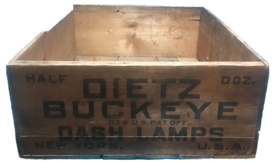 Antique Dietz Buckeye Dash Lantern Wooden Crate, Advertizing Half Doz. 24-1/2' X 19-3/8' X 8'H