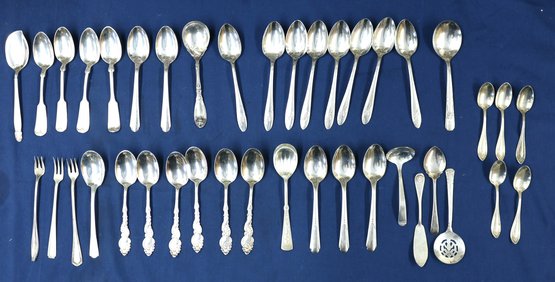 40 Pieces Of Silverplate - Mostly Teaspoons - Some Pieces Match In Small Sets - See Photos