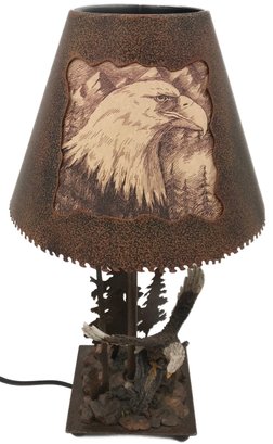 Lake Or Cabin Decorator Eagle Themed Lamp With Metal Cutout Shade