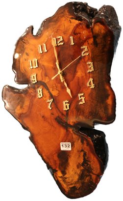 Polyed Live-Edge Wood Slab Battery Powered Clock , Working