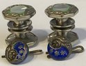 Antique Edwardian Enameled Sleeve Buttons & Vintage Mother Of Pearl & Silver Cufflinks