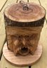 Birdhouse Made From Log With Carved Face Of Old Man, 8' Diam. X 9'H