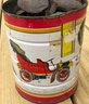 Vintage Automobile Themed Coffee Can Full Of Rusty Railroad Spikes, Great Patina