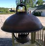 Vintage Electrified Copper Hanging Store Or Kitchen Ceiling Light, 12' Diam. X 18'h, Missing Glass Chimney