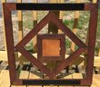 Antique Wood, Brass Hook And Beveled Mirrored Hanging Hall Tree, 29.5' Sq.
