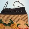 Stunning Antique Microbeaded Evening Purse With Floal Design In Pristine, Mint Condition, 6.25'W X 9.5'H