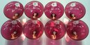 Vintage  Eight (8) Pcs Set Cranberry Etched To Clear Champagne Glasses, 3-7/8 Diameter 5-1/8'H