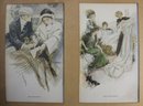Six Framed Vintage Pictures - Harrison Fisher Postcards - Couples' Life Proposal To Baby