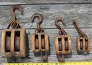 Four Antique Block And Tackles - All With Two Pulleys