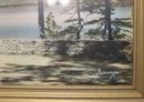 Framed Sawyer Hand Colored Photograph - Signed - Title: 'squam Lake' - Gallery Stamp On Reverse