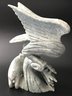 Large Vintage Chinese Carved Marble Or Jade Eagle Battling A Bear, 7'' X 4' X 10-3/8'H