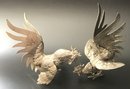 Vintage Pair Cast Metal Chinese Fighting Cock Roosters, 6.25' X 5.25' X 7.5'H