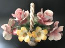 LARGE Vintage Italian Capodimante Porcelain Flower Basket, 16' X 10' X 12', Minimal Petal Damage