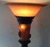 Elegant Modern Pinecone Camp Themed Torchier Floor Lamp, 15.5' Diam. Glass Shade, 72'H