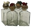 4 Pcs Glass Spice Jars With Resin Vegetable Lids, 5.5'H