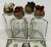 4 Pcs Glass Spice Jars With Resin Vegetable Lids, 5.5'H