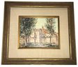 Classic 20thC Gilt Matted & Framed Oil On Canvas Landscape With Cathedral On River