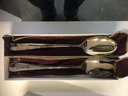 2 Silver Plated Georgian Serving Salad Spoons In Original Box With Tanish-Prof Sleeves