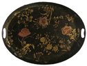 Stunning Decorator Painted  Oval Tray On  Black And Gold Folding Tray