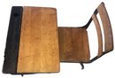 Antique Slant Wood Lift Top Student School Desk With Swivel Chair And Inkwell Holder