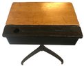 Antique Slant Wood Lift Top Student School Desk With Swivel Chair And Inkwell Holder