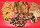 4 Pcs Vintage Leather Baseball Gloves, Mac Gregor, Wilson And Others