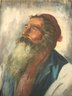 Pleasing Vintage (Unsigned) Oil On Board Painting Of Bearded Man, Old Gallery Stickers On Reverse