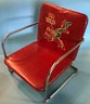 Vintage Barber Child's Booster Chair, Tom THumb On Frog, Chrome And Red Vinyl