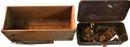 Vintage Wooden Box And Tackle Box Full Of Various Ruty Tools And Hardware