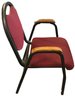 Pair Burgundy Upholstered Hotel Style Metal Chairs, 1-Arm Chair With Wood Arm Rests, 1-Straight Back