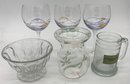 MIsc Lot Of Glasswares, 3 Decorated Red Wine Glass, Beer Mug, Footed Bowl