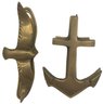 Vintage Pair Brass Paper Holders And Paper Weights, Seagull & Anchor