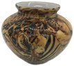 1-Sm Trown Clay Vase, 1-Jungle Themed Glass Vase And Set Of Egyptian Gold Embossed Tooled Leather  Coasters