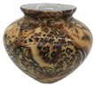 1-Sm Trown Clay Vase, 1-Jungle Themed Glass Vase And Set Of Egyptian Gold Embossed Tooled Leather  Coasters