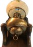 Wall Mounted Electified Oil Lamp With Painted Ruffled Glass Shade On Wood Platform