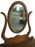 Antique 3 Drawer Oak Chest On Legs With Oval Tilting Mirror