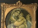 Vintage Ornate Easel Framed Renaissance Picture Of Mother & 2 Children, 6.75' X 7'H