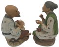 Vintage Pair HOMECO Hand-Painted Bisque Chinese Seated Couple 4' X 3' X 6.5'