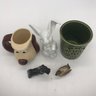 5 Pcs Lot Ceramics Including Rosenthal Oriental Rabbit, Dog Mug, Scottie Dog, Bird, Pacific, CA Cup