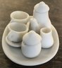 Miniature Dollhouse Size Bisque Tea Set, Tray, Tea Pot, Covered Sugar, Creamer & 2 Cups & Saucers