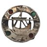 Antique Sterling Brooch With Viking Ship And 4 Carbocons, 2-Jade And 2-Coral. 1-3/8' Diam., 6.31 Dwt