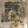Framed Hand-Colored Watercolor Of Washington Square, NYC, By John Hoymson, 20' X 24'