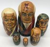 Russian 6 Pcs Nesting Dolls Or Russian :Leaders, Mikhail Gorbachev & Political Leaders, 4.5' Diam X 8.5'