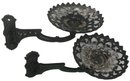 Matched Pair Antique Black Cast Iron With Green Highlights Kerosene Lamp Holders 9' X 5' X 5.5'H