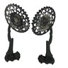 Matched Pair Antique Black Cast Iron With Green Highlights Kerosene Lamp Holders 9' X 5' X 5.5'H