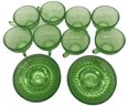 16 Pcs Set Green Uranium Depression Glass Cups & Saucers (8 Ea)