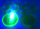16 Pcs Set Green Uranium Depression Glass Cups & Saucers (8 Ea)