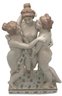 Fabulous Porcelain Statue Of Antonio Canova's The Three Graces On Rect Floral Plinth, 12.5'W X 7.5'D X 20'H