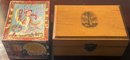 2 Pcs Vintage Treenware Box With Advertising And Chinese Tea Box,